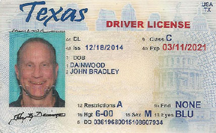 Founder's Texas State Drivers License at age 54